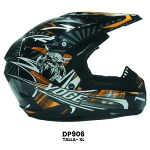 CASCO CROSS YOGE SKULL NEGRO CON NARANJA  Talla-XL